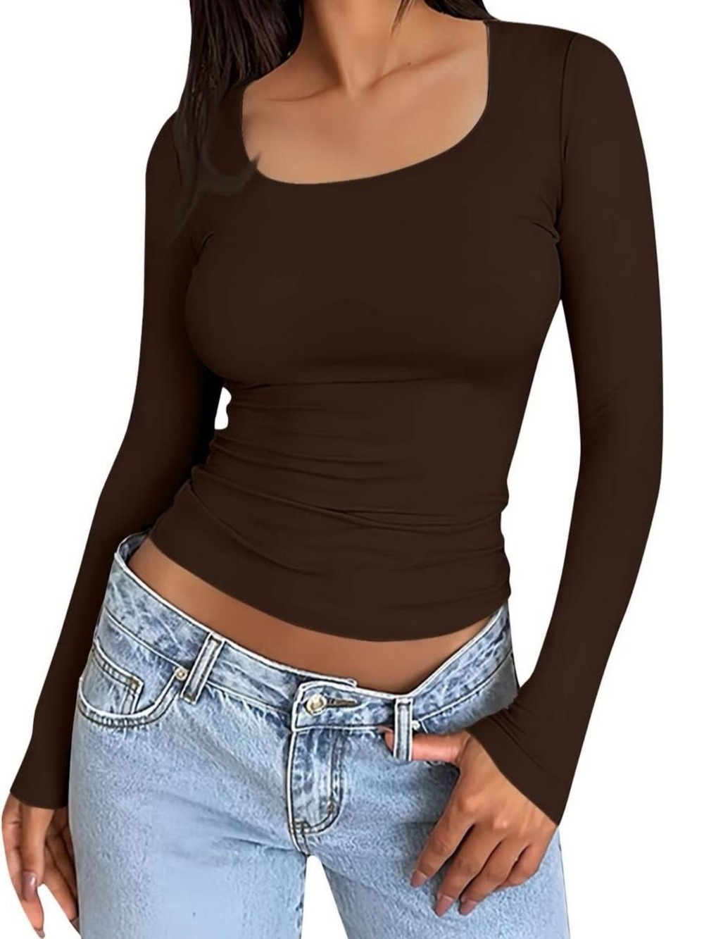 Men's Long Sleeve Scoop Neck Top - Brown